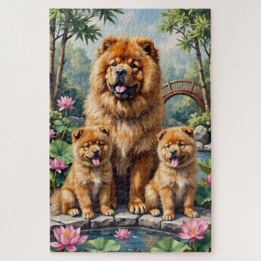 Chow Chow Lotus Tuin Kunst Legpuzzel (Verticaal)