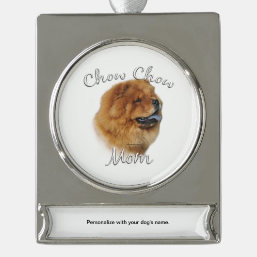 Chow Chow Mam Sleutelhanger Verzilverd Banner Ornament (Voorkant)