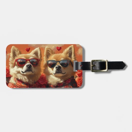 Chow Chow Met Hart Rozen Valentijnsdag  Bagagelabel (Voorkant horizontaal)