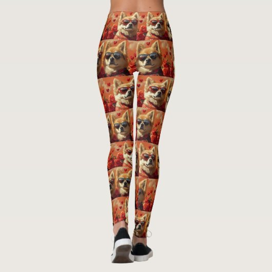 Chow Chow met hart Rozen Valentijnsdag Leggings (Achterkant)