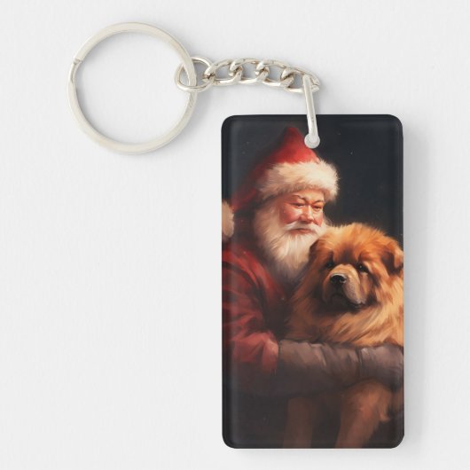 Chow Chow met kerstman Feestelijke Kerst  Sleutelhanger (Voorkant)