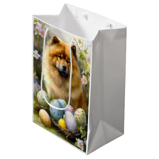 Chow Chow met Paaseieren Vakantie Medium Cadeauzakje (Voorkant Gekanteld)