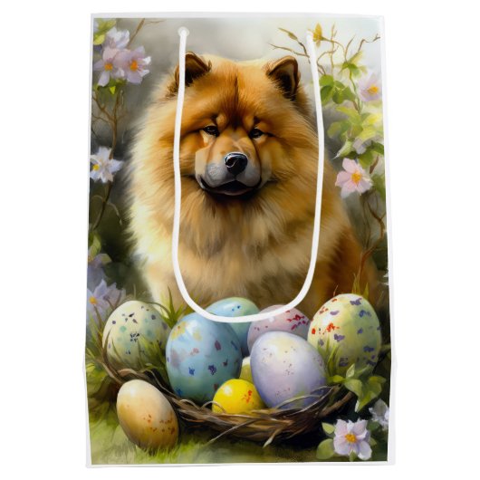 Chow Chow met Paaseieren Vakantie Medium Cadeauzakje (Achterkant)