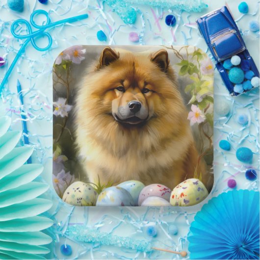 Chow Chow met Paaseieren Vakantie Papieren Bordje (Feest)