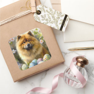 Chow Chow met Paaseieren Vakantie Vierkante Sticker