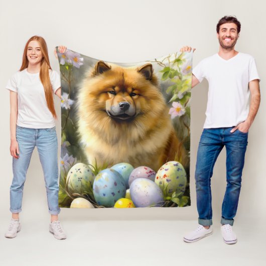 Chow Chow met Pasen Eieren Vakantie Fleece Deken (In situ)