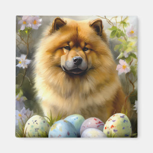 Chow Chow met Pasen Eieren Vakantie Magneet
