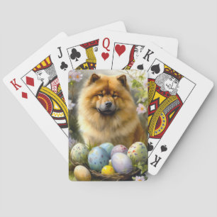 Chow Chow met Pasen Eieren Vakantie  Pokerkaarten