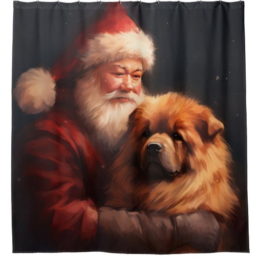 Chow Chow met Sinterklaas Feestelijke Kerstmis Douchegordijn (Voorkant)