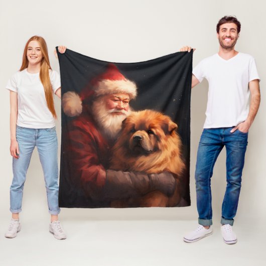 Chow Chow met Sinterklaas Feestelijke Kerstmis Fleece Deken (In situ)