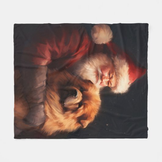 Chow Chow met Sinterklaas Feestelijke Kerstmis Fleece Deken (Voorkant (Horizontaal))
