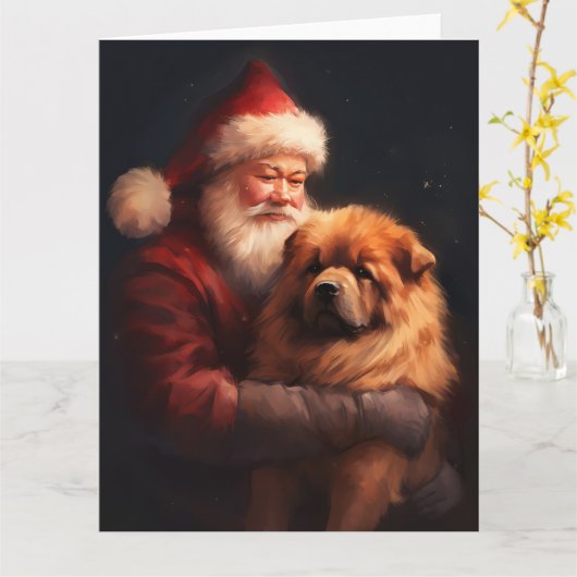 Chow Chow met Sinterklaas Feestelijke Kerstmis Kaart (Gele Bloem)