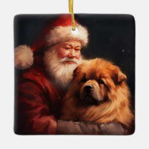 Chow Chow met Sinterklaas Feestelijke Kerstmis Keramisch Ornament