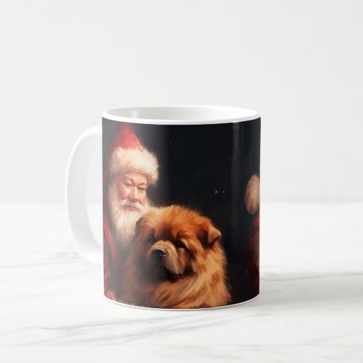 Chow Chow met Sinterklaas Feestelijke Kerstmis Koffiemok (Voorkant links)