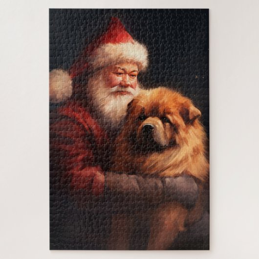 Chow Chow met Sinterklaas Feestelijke Kerstmis Legpuzzel (Verticaal)