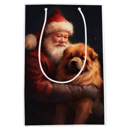 Chow Chow met Sinterklaas Feestelijke Kerstmis Medium Cadeauzakje (Voorkant)