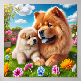 Chow Chow moeder en haar puppy Poster