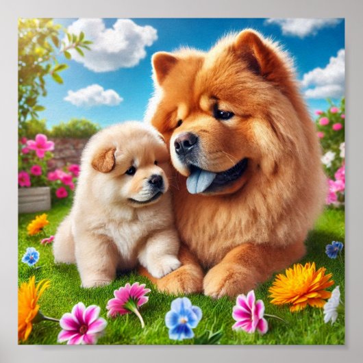 Chow Chow moeder en haar puppy Poster (Voorkant)