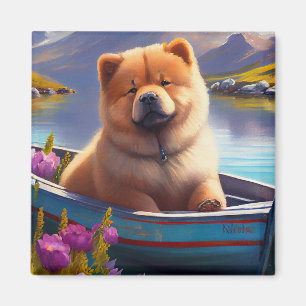 Chow Chow op een peddel: Een landschappelijk avont Magneet