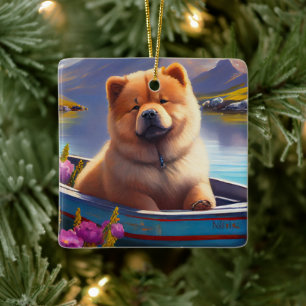 Chow Chow op een Peddel: Een Schitterend Avontuur Keramisch Ornament