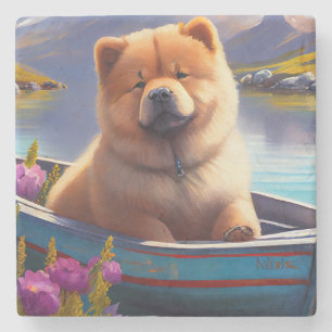 Chow Chow op een Peddel: Een Schitterend Avontuur Stenen Onderzetter