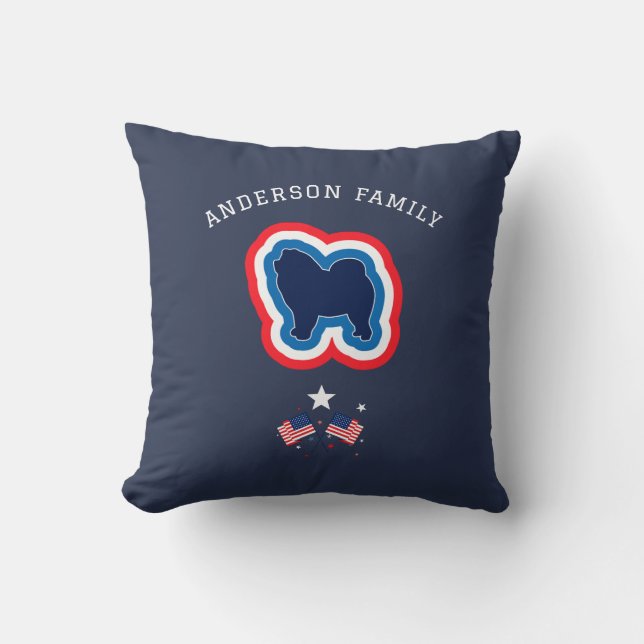 Chow Chow Patriottisch Rood Wit Blauw 4 juli Hond Kussen (Voorkant)