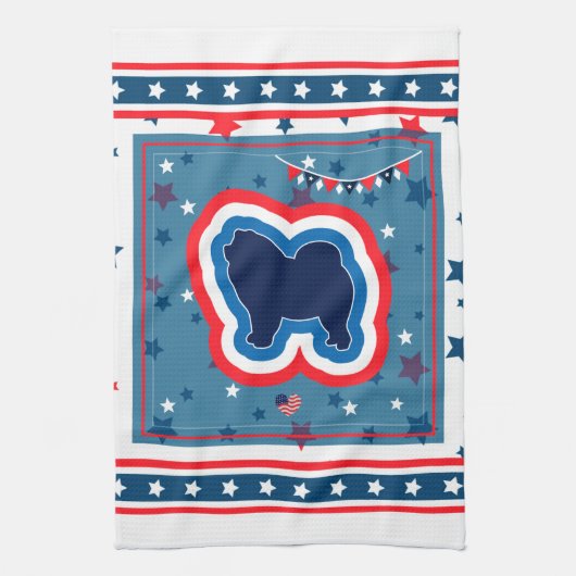 Chow Chow Patriottisch Rood Wit En Blauw 4 Juli Theedoek (Verticaal)