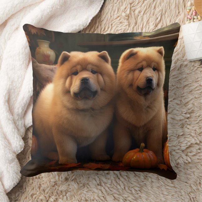 Chow Chow Pup Autumn Delight Pompoen Kussen (Deken)