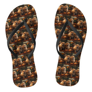 Chow Chow Pup Autumn Delight Pompoen Teenslippers