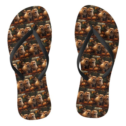 Chow Chow Pup Autumn Delight Pompoen Teenslippers (Voetbed)
