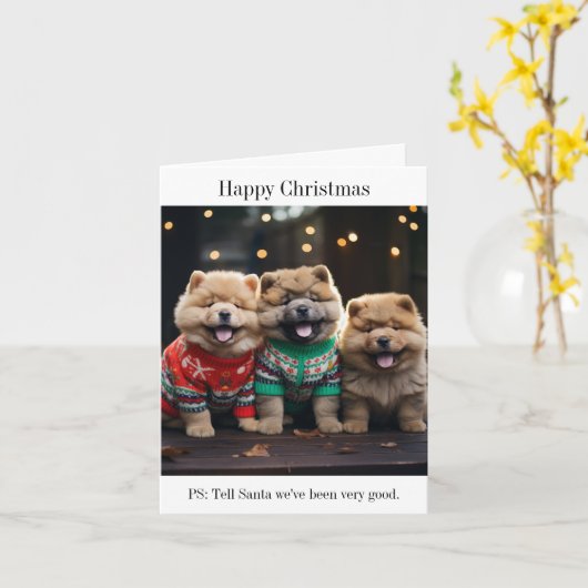 Chow Chow Puppies Kerstkaart Kaart (Gele Bloem)