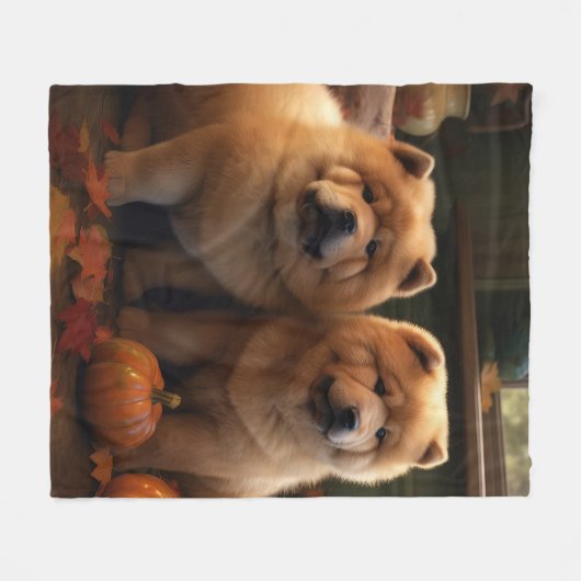 Chow Chow Puppy Herfst Delight Pompoen Fleece Deken (Voorkant (Horizontaal))