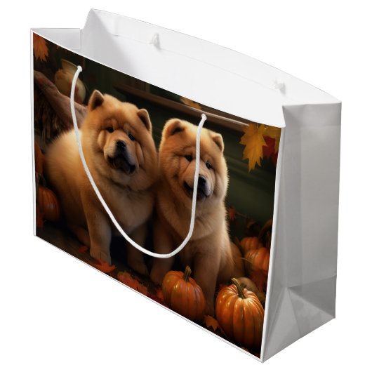Chow Chow Puppy Herfst Delight Pompoen Groot Cadeauzakje (Achterkant Gekanteld)