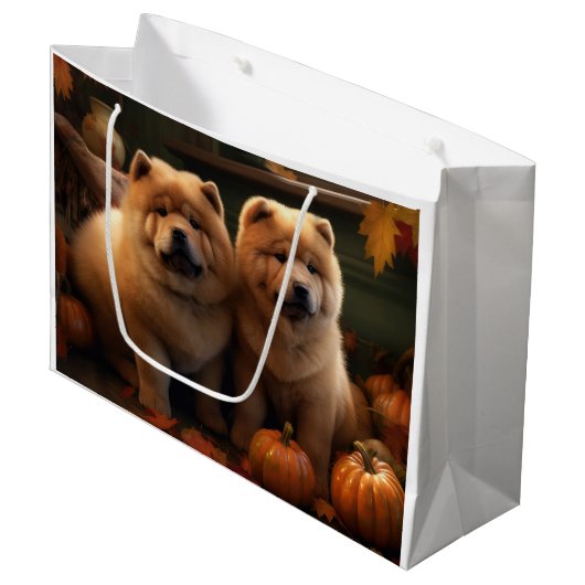 Chow Chow Puppy Herfst Delight Pompoen Groot Cadeauzakje (Voorkant Gekanteld)