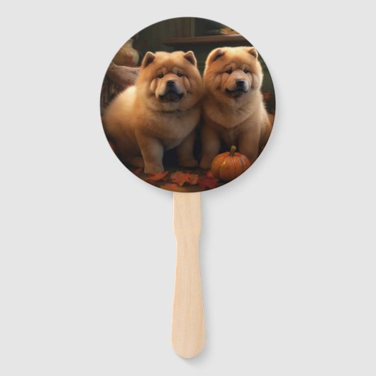 Chow Chow Puppy Herfst Delight Pompoen Handwaaier (Voorkant)
