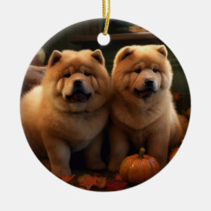 Chow Chow Puppy Herfst Delight Pompoen Keramisch Ornament