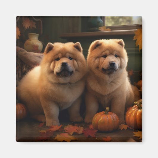 Chow Chow Puppy Herfst Delight Pompoen Magneet (Voorkant)