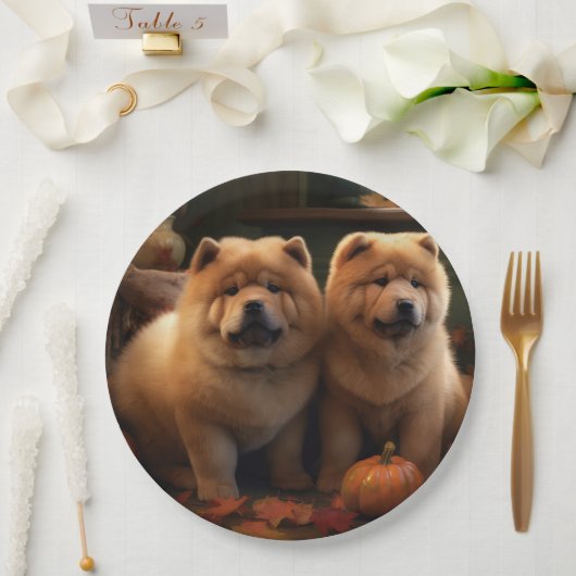 Chow Chow Puppy Herfst Delight Pompoen Papieren Bordje (Huwelijk)