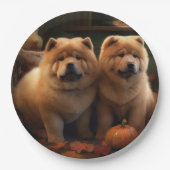 Chow Chow Puppy Herfst Delight Pompoen Papieren Bordje (Voorkant)