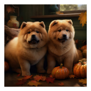 Chow Chow Puppy Herfst Delight Pompoen Perfect Poster