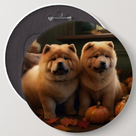 Chow Chow Puppy Herfst Delight Pompoen Ronde Button 6,0 Cm (Voorkant /achterkant)