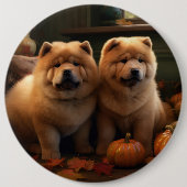 Chow Chow Puppy Herfst Delight Pompoen Ronde Button 6,0 Cm (Voorkant)