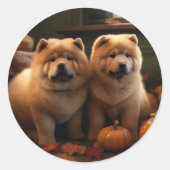 Chow Chow Puppy Herfst Delight Pompoen Ronde Sticker (Voorkant)