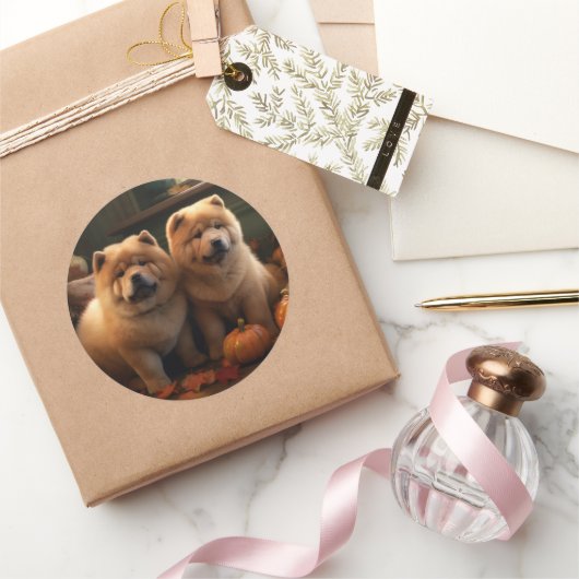 Chow Chow Puppy Herfst Delight Pompoen Ronde Sticker (Geschenken)
