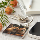 Chow Chow Puppy Herfst Delight Pompoen Sleutelhanger (Voorkant Rechts)