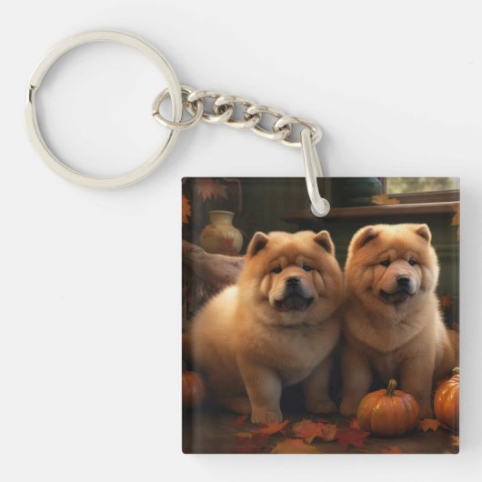 Chow Chow Puppy Herfst Delight Pompoen Sleutelhanger (Voorkant)