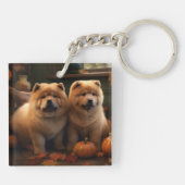 Chow Chow Puppy Herfst Delight Pompoen Sleutelhanger (Achterkant)