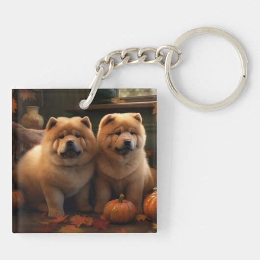 Chow Chow Puppy Herfst Delight Pompoen Sleutelhanger (Achterkant)