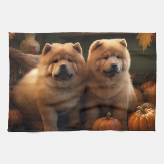 Chow Chow Puppy Herfst Delight Pompoen Theedoek (Horizontaal)