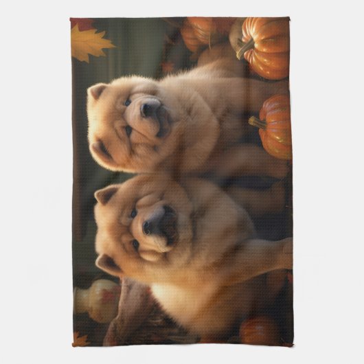 Chow Chow Puppy Herfst Delight Pompoen Theedoek (Verticaal)